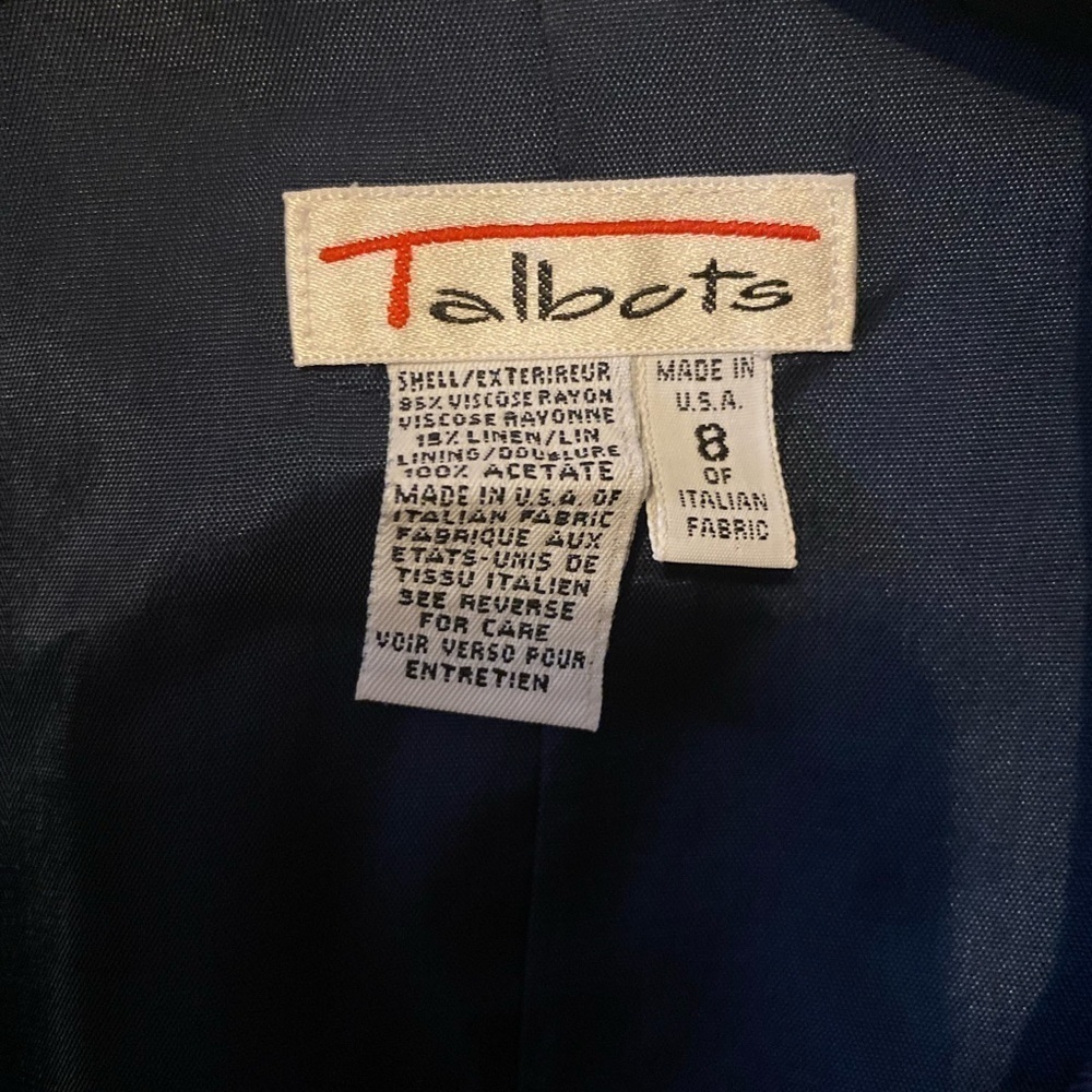 Vintage TALBOTS Petites 8 Blue Career Blazer Jacket Italian Fabric Made USA - Picture 3 of 8